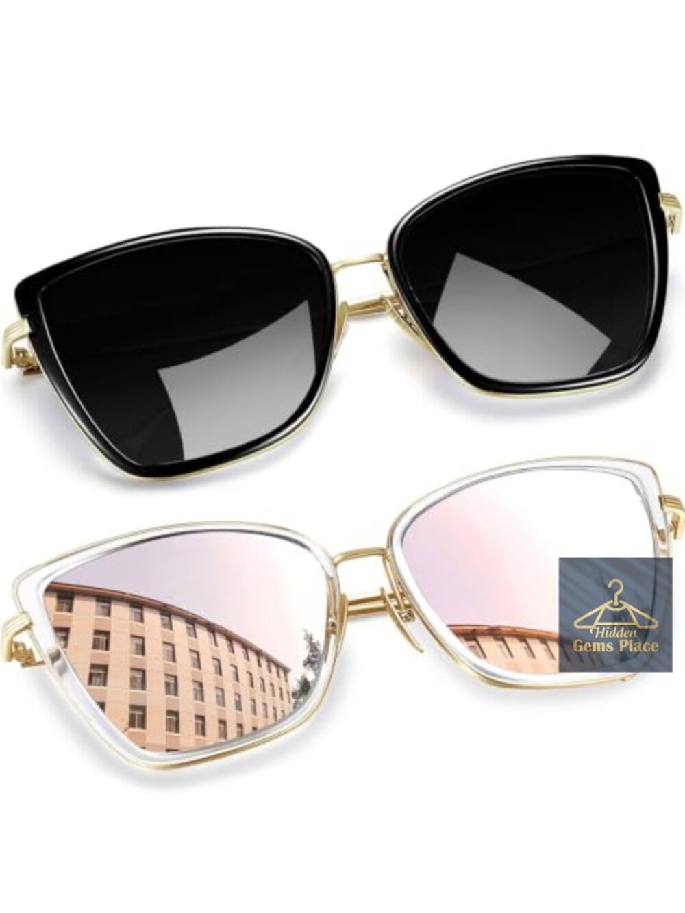 Women's Oversized Cat Eye Sunglasses UV Protection Metal Frame Shades 2 Pack